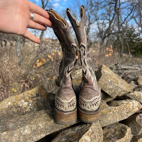Corral Boots Cross Angel Wings Black Glitter Inlay Square Toe Cowgirl A1197 5M - Picture 5 of 8